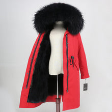 Load image into Gallery viewer, 2019 Real Fur Coat Winter Jacket Women Long Parka Waterproof Big Natural Raccoon Fur Collar Hood Thick Warm Real Fox Fur Liner