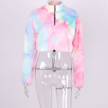 Load image into Gallery viewer, Hugcitar 2019 tie dye long sleeve zipper high neck Faux lambswool crop tops autumn winter women streetwear solid coat jacket