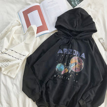 Load image into Gallery viewer, Mooirue Women Loose Restore Star Airship Printing Black Thin Pullover O-neck Hoddie Sweatshirt Girls White Gray Hoodies