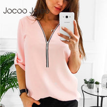 Load image into Gallery viewer, Zipper Short Sleeve Women Shirts Sexy V Neck Solid Womens Tops And Blouses Casual Tee Shirts Tops Female Clothes Plus Size 5XL