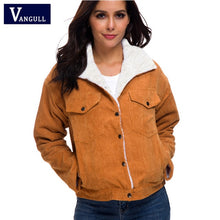 Load image into Gallery viewer, VANGULL Women Winter Jacket Thick Fur Lined Coats Parkas Fashion Faux Fur Lining Corduroy Bomber Jackets Cute Outwear 2019 New