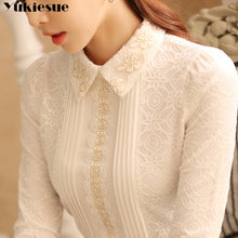 Load image into Gallery viewer, plus size women tops white lace blouse shirt womens tops and blouses long sleeve thick warm winter women shirts elegant blusas