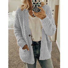 Load image into Gallery viewer, Elsvios 5XL Autumn Long Sleeve Pocket Jacket Casual Women Fleece Fur Button Coat Solid Winter Warm Plus Size Outwear Tops Mujer