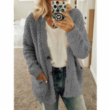 Load image into Gallery viewer, Elsvios 5XL Autumn Long Sleeve Pocket Jacket Casual Women Fleece Fur Button Coat Solid Winter Warm Plus Size Outwear Tops Mujer