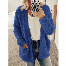 Load image into Gallery viewer, Elsvios 5XL Autumn Long Sleeve Pocket Jacket Casual Women Fleece Fur Button Coat Solid Winter Warm Plus Size Outwear Tops Mujer