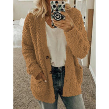Load image into Gallery viewer, Elsvios 5XL Autumn Long Sleeve Pocket Jacket Casual Women Fleece Fur Button Coat Solid Winter Warm Plus Size Outwear Tops Mujer