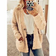 Load image into Gallery viewer, Elsvios 5XL Autumn Long Sleeve Pocket Jacket Casual Women Fleece Fur Button Coat Solid Winter Warm Plus Size Outwear Tops Mujer